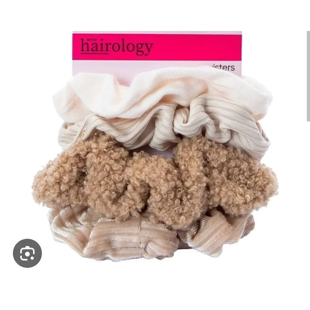 Three trilogy scrunchies off white and beige